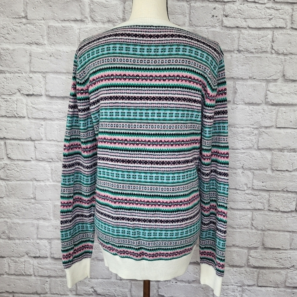 Talbots Sweater Multicolor Fair Isle Crew Neck Lambswool Blend Women's Size L - Picture 6 of 9